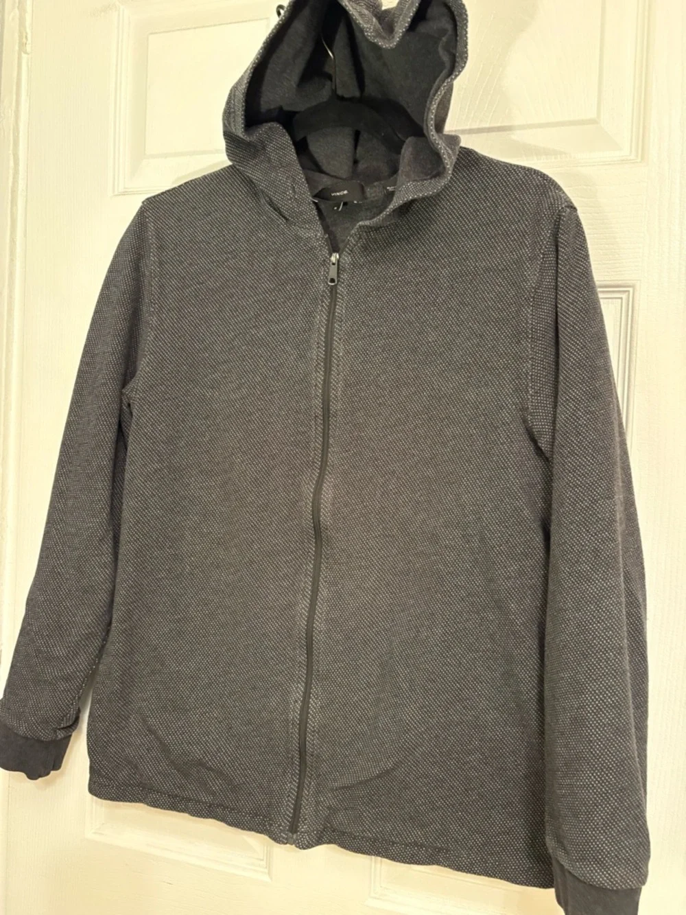Vince Gray Hooded Zip Jacket Size M Textured Knit Lightweight Coat